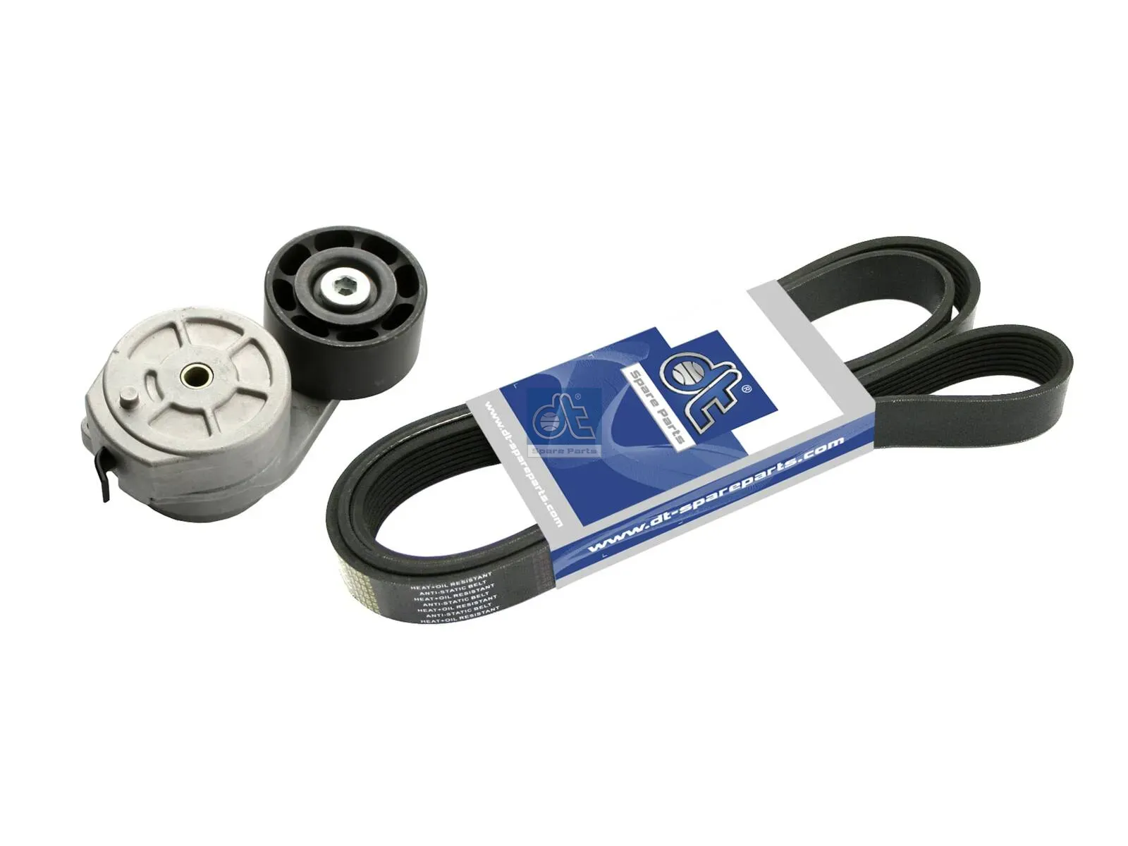 Belt tensioner, complete, with multiribbed belt