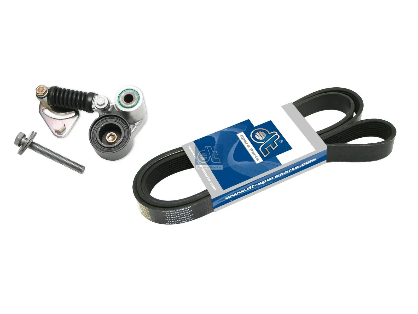 Belt tensioner, complete, with multiribbed belt