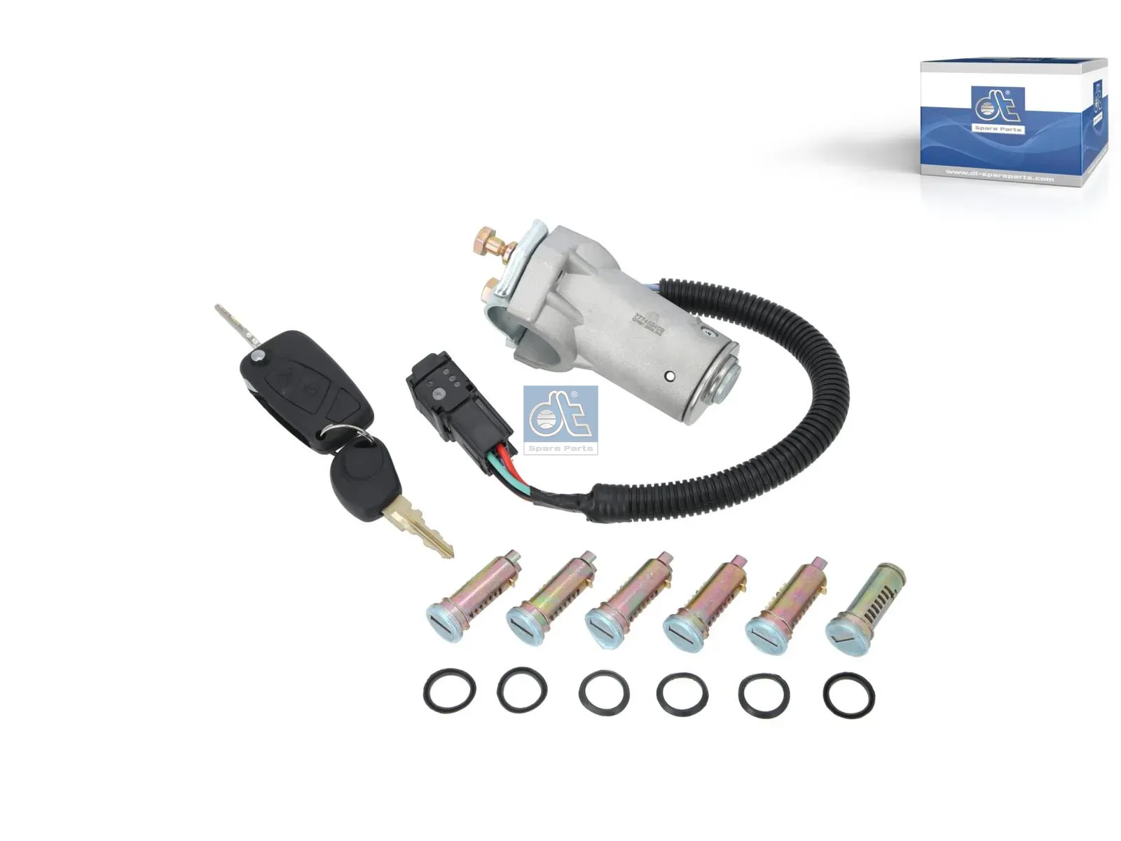 Steering lock, with lock cylinder kit, with transponder