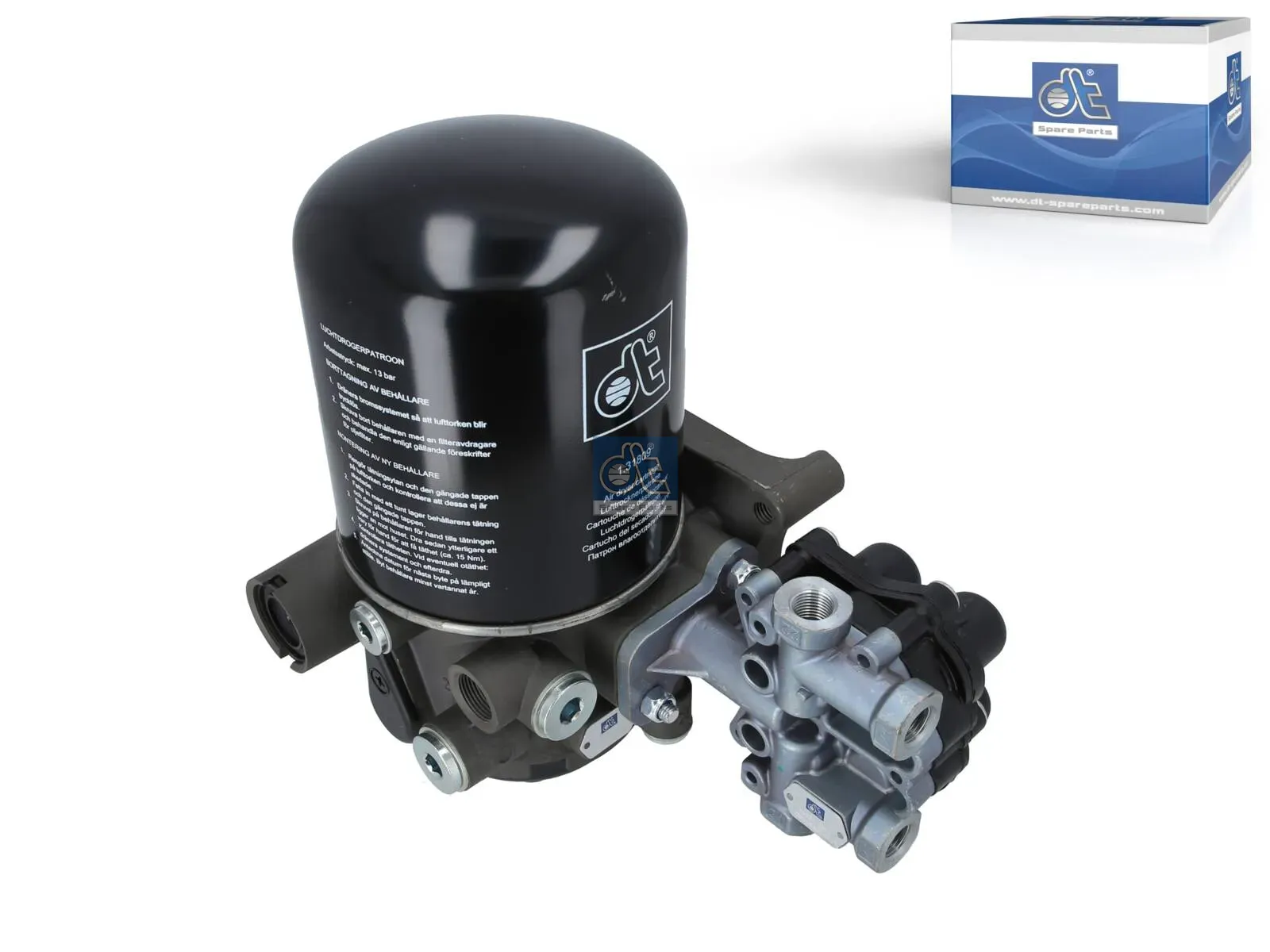 Air dryer, complete with valve
