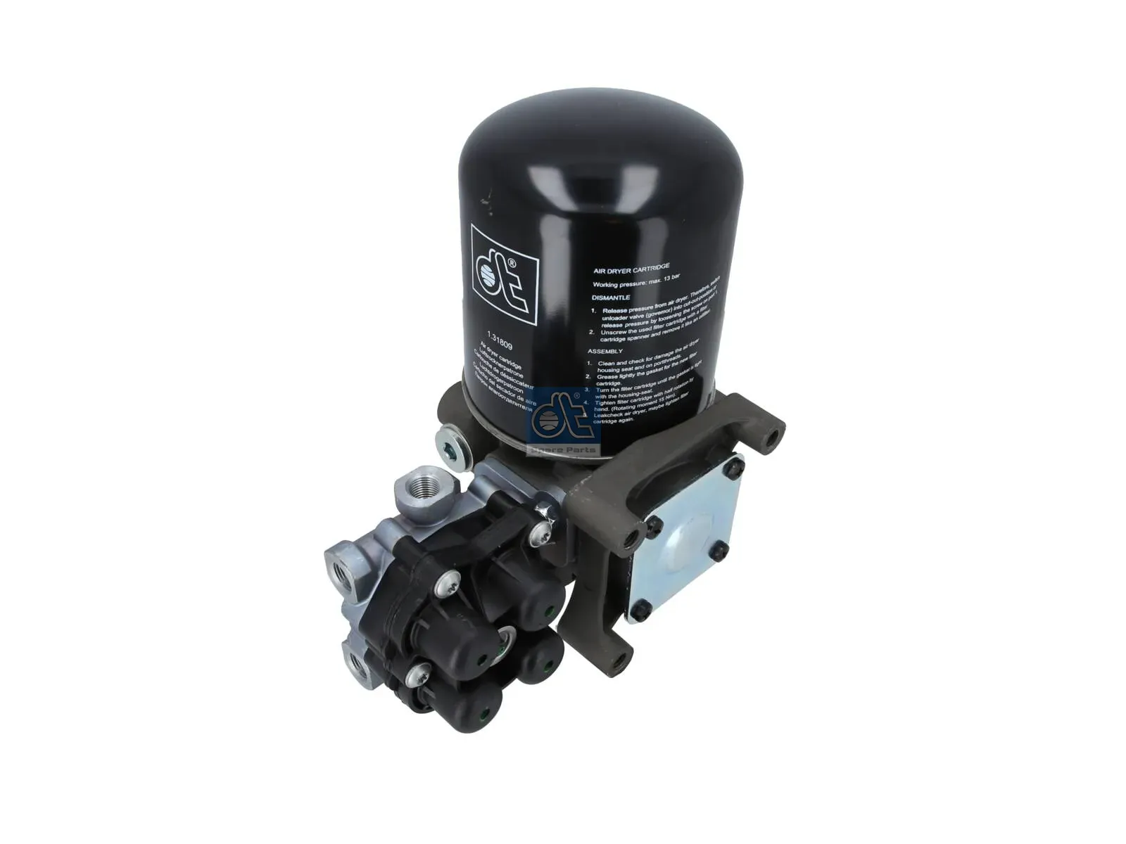 Air dryer, complete with valve