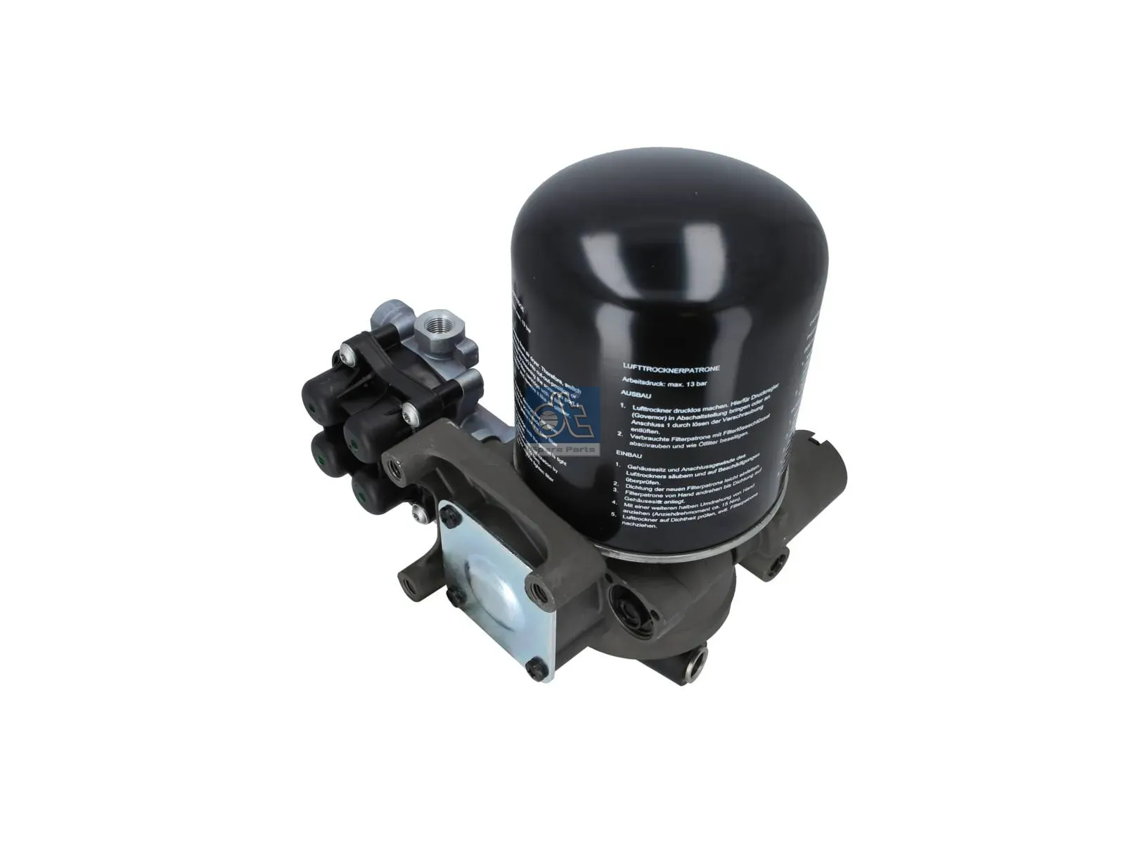 Air dryer, complete with valve