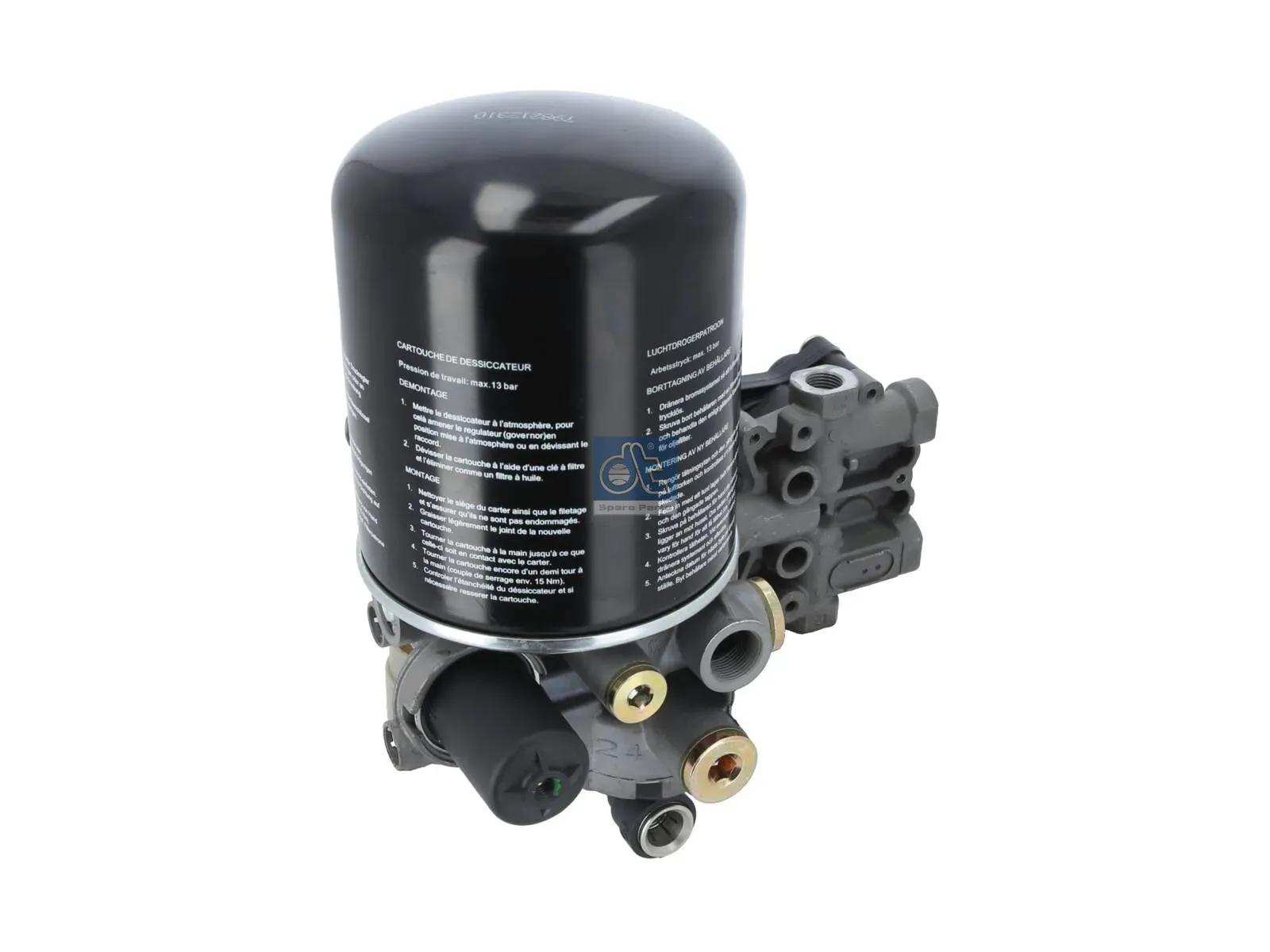 Air dryer, complete with valve