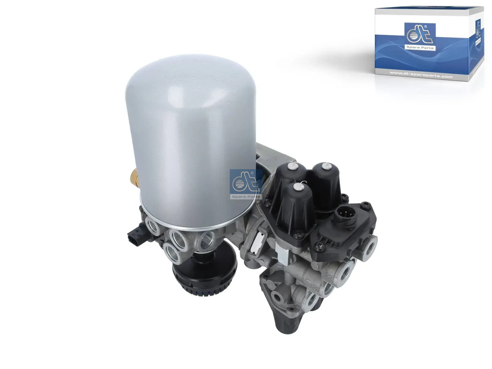 Air dryer, complete with valve