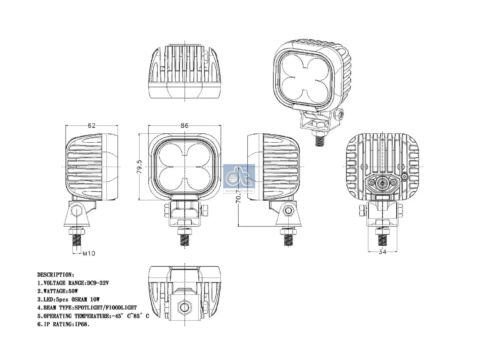 Work lamp, LED