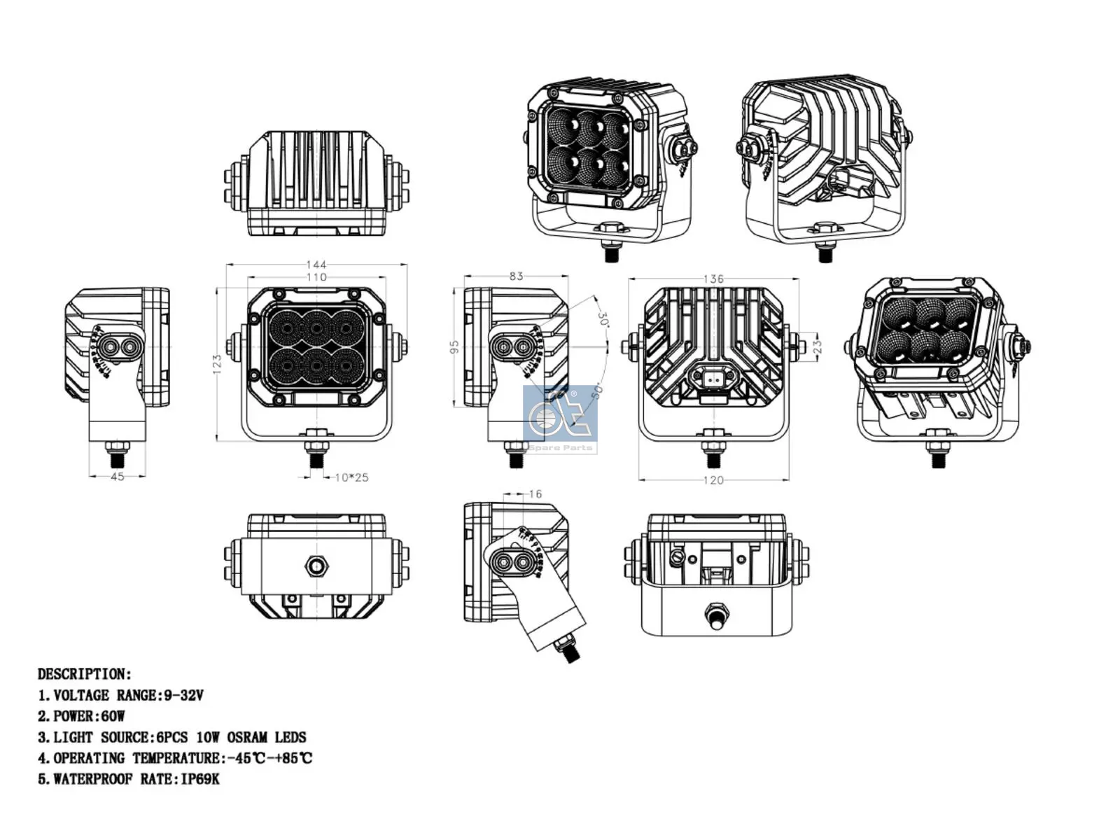 фара рабочего освещения, LED